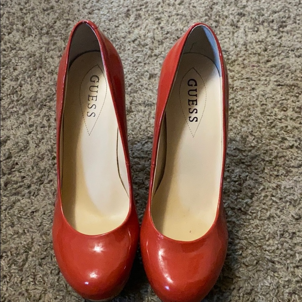 Guess orange cork heels